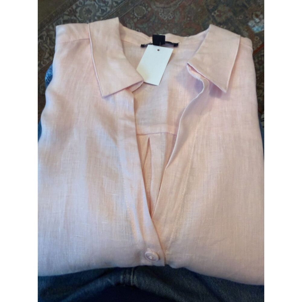 Saks Fifth Avenue Pale Pink Button-Front Linen Blouse - Picture 1 of 4